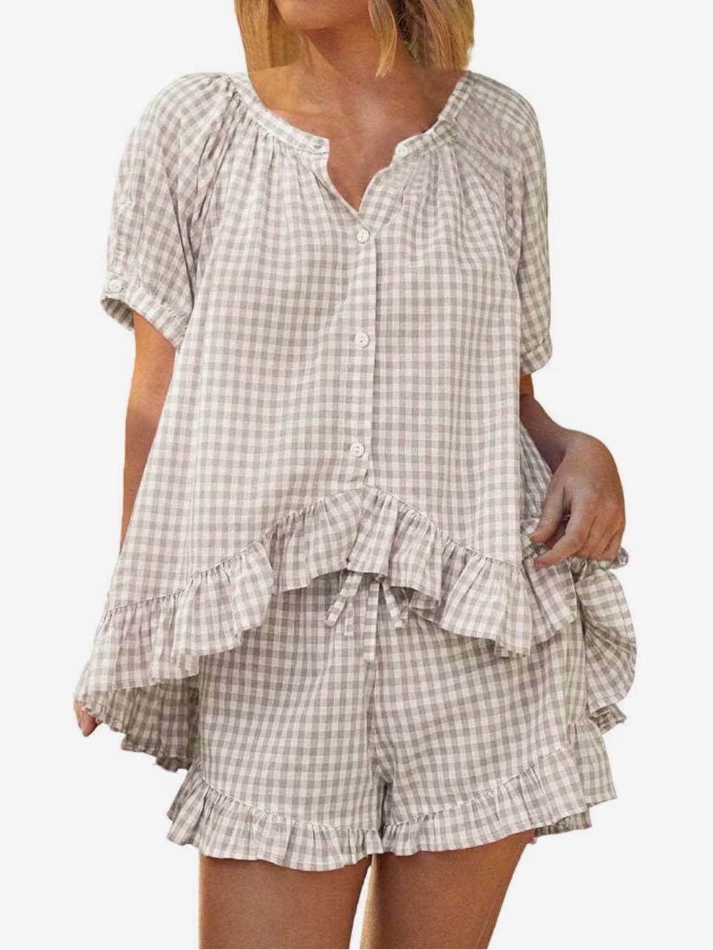 NWOT Beige Gingham Pajama Set - Size S